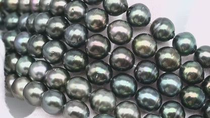 9-10mm Tahitian Pearl in Full Strand with Minor Blemishe, Natural Colors , Temporarily Strung Black Pearls for Jewelry Making, SKU # 3332TH