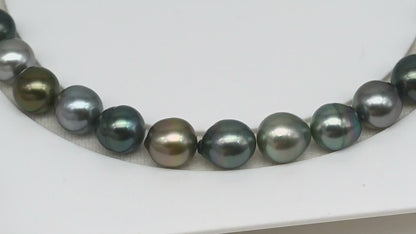 10-11mm Tahitian Pearl in Full Strand (No Hole), Natural Colors , Temporarily Strung Black Pearls for Jewelry Making, SKU # 3310TH