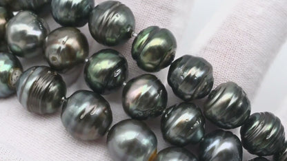 11-12mm Tahitian Pearl in Full Strand, Natural Colors , Temporarily Strung Black Pearls for Jewelry Making, SKU # 3260TH