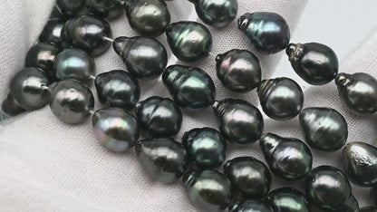 9-10mm Drop Tahitian Pearl in Full Strand with Natural Color and High Luster, For Jewelry Making with  Minor Blemishes, SKU # 2390TH