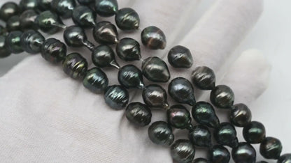 8-9mm Tahitian Pearl in Full Strand, Natural Colors with High Luster, Temporarily Strung Black Pearls for Jewelry Making, SKU # 3055TH