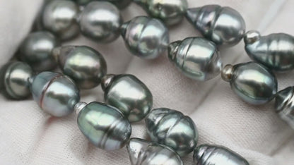 9-10mm Drop Tahitian Pearl in Full Strand with Silver Blue Natural Color and High Luster, With  Minor Blemishes, SKU # 2453TH