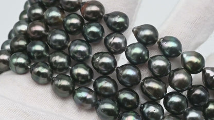 9-10mm Drop Tahitian Pearl in Full Strand with Natural Color and High Luster, For Jewelry Making with  Minor Blemishes, SKU # 2388TH