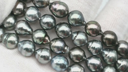 8-9mm Drop Tahitian Pearl in Full Strand with Gray and Blue Hue Natural Color and High Luster,  With  Minor Blemishes, SKU # 2446TH