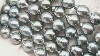 8-9mm Drop Tahitian Pearl in Full Strand with Silver Blue Natural Color and High Luster, With  Minor Blemishes, SKU # 2447TH