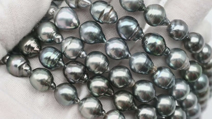 10-11mm Drop Tahitian Pearl in Full Strand Natural Color and High Luster, With  Minor Blemishes, SKU # 2474TH
