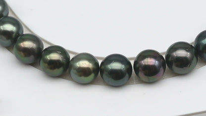 11-12mm Round Tahitian Pearl in Full Strand (No Hole), Natural Colors , Temporarily Strung Black Pearls for Jewelry Making, SKU # 3278TH