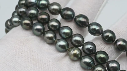 8-9mm Near Round Tahitian Pearl in Full Strand with Natural Color and High Luster, For Jewelry Making with  Minor Blemishes, SKU # 2384TH