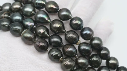 11-12mm Tahitian Pearl in Full Strand, Natural Colors with High Luster, Temporarily Strung Black Pearls for Jewelry Making, SKU # 3040TH