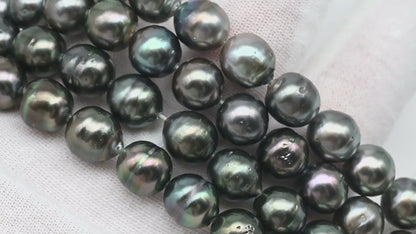 8-9mm Tahitian Pearl in Full Strand, Natural Colors , Temporarily Strung Black Pearls for Jewelry Making, SKU # 3248TH