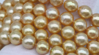 11-12mm Golden South Sea Pearl with High Luster and Blemishes, Natural Color Pearls, for Jewelry Making, Full Strand, SKU # 3326GS