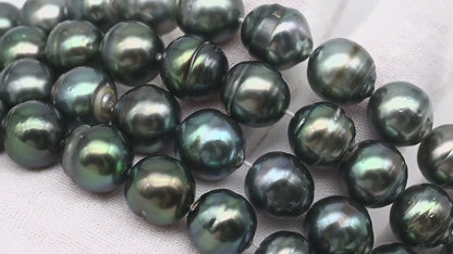 10-11mm Tahitian Pearl in Full Strand, Natural Colors , Temporarily Strung Black Pearls for Jewelry Making, SKU # 3255TH