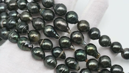10-11mm Tahitian Pearl in Full Strand, Natural Colors with High Luster, Temporarily Strung Black Pearls for Jewelry Making, SKU # 3045TH