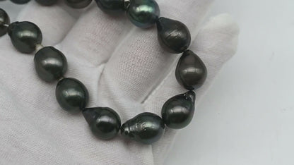 11-12mm Tahitian Pearl in Full Strand, Natural Colors with High Luster, Temporarily Strung Black Pearls for Jewelry Making, SKU # 3044TH