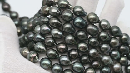 10-11mm Tahitian Pearl in Full Strand, Natural Colors with High Luster, Temporarily Strung Black Pearls for Jewelry Making, SKU # 2861TH