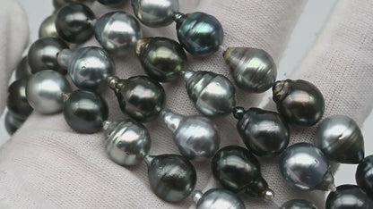 9-10mm Multicolor Drop Tahitian Pearl Bead with High Luster, In Full Strand with Minor Blemishes for Making, SKU # 2398TH