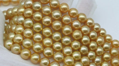10-11mm Golden South Sea Pearl Near Round, Natural Color Pearls for Jewelry Making, Full Strand, SKU # 2741GS