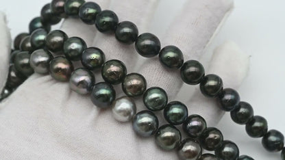 10-11mm Tahitian Pearl in Full Strand, Natural Colors with High Luster, Temporarily Strung Black Pearls for Jewelry Making, SKU # 2875TH
