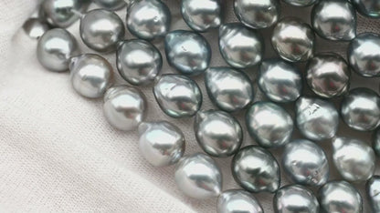 8-9mm Drop Tahitian Pearl in Full Strand with Silver Blue Natural Color and High Luster, With  Minor Blemishes, SKU # 2449TH