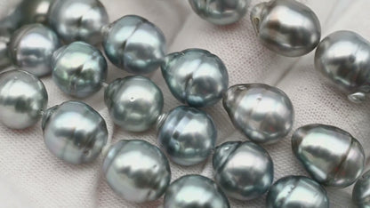 9-10mm Drop Tahitian Pearl in Full Strand with Gray and Blue Hue Natural Color and High Luster, With  Minor Blemishes, SKU # 2456TH