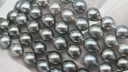 9-10mm Drop Tahitian Pearl in Full Strand with Gray and Blue Hue Natural Color and High Luster, With  Minor Blemishes, SKU # 2460TH