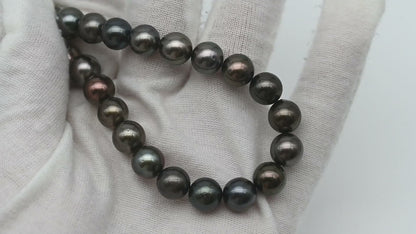 8-9mm Tahitian Pearl in Full Strand, Natural Colors with High Luster, Temporarily Strung Black Pearls for Jewelry Making, SKU # 2880TH