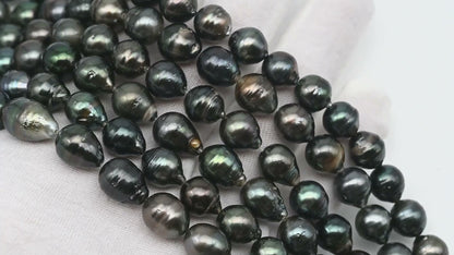 9-10mm Tahitian Pearl in Full Strand, Natural Colors with High Luster, Temporarily Strung Black Pearls for Jewelry Making, SKU # 3051TH