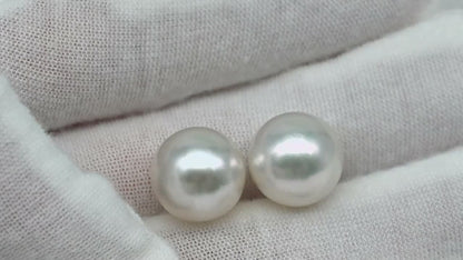 12.4mm Matched Pair Round White South Sea Pearl, Undrilled with Natural Color for Jewelry Making , SKU #3234WS