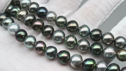 8-9mm Multi Color Near Round Tahitian Pearl Full Strand with High Luster and Natural Color, Minor Blemish for Jewelry Beading, SKU # 1640TH