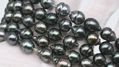 9-10mm Drop Tahitian Pearl in Full Strand with Natural Color and High Luster, For Jewelry Making with  Minor Blemishes, SKU # 2393TH