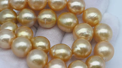13-15mm Golden South Sea Pearl with High Luster and Blemishes, Natural Color Pearls, for Jewelry Making, Full Strand, SKU # 3328GS