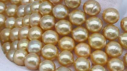 10-11mm Golden South Sea Pearl with High Luster and Blemishes, Natural Color Pearls, for Jewelry Making, Full Strand, SKU # 3325GS