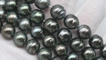 9-10mm Tahitian Pearl in Full Strand, Natural Colors , Temporarily Strung Black Pearls for Jewelry Making, SKU # 3253TH