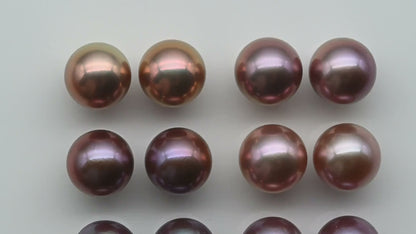 14-15mm Huge Edison Pearl Round Natural Colors and Intensive Luster, Matching Pair in Half Drilled for Making Earring, SKU # 1763EP