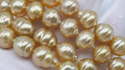 10-12mm Golden South Sea Pearl with High Luster and Natural Color Pearls, for Jewelry Making, Full Strand, SKU # 3245GS