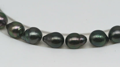 8-9mm Tahitian Pearl in Full Strand (No Hole), Natural Colors , Temporarily Strung Black Pearls for Jewelry Making, SKU # 3232TH