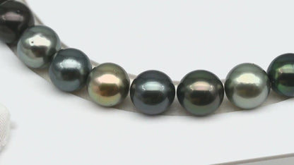 11-12mm Round Tahitian Pearl in Full Strand (No Hole), Natural Colors , Temporarily Strung Black Pearls for Jewelry Making, SKU # 3279TH