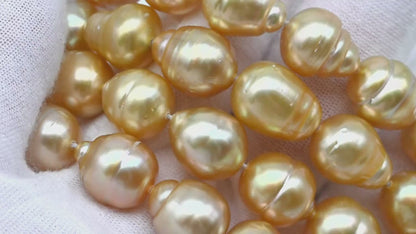 10-12mm Golden South Sea Pearl with High Luster and Natural Color Pearls, for Jewelry Making, Full Strand, SKU # 3243GS