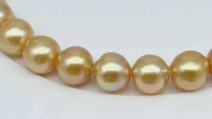 11-12mm Golden South Sea Pearl Near Round with Minor Blemishes, Natural Color Pearls for Jewelry Making, Full Strand, SKU # 3224GS