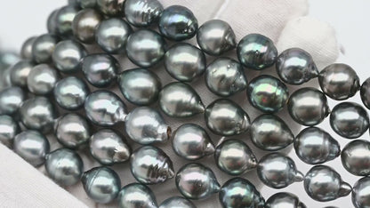 10-11mm Drop Tahitian Pearl in Full Strand with Gray and Blue Hue Natural Color and High Luster, With  Minor Blemishes, SKU # 2476TH