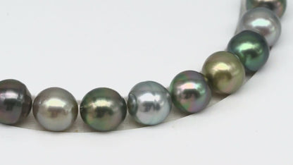 11-12mm Tahitian Pearl in Full Strand (No Hole), Natural Colors , Temporarily Strung Black Pearls for Jewelry Making, SKU # 3344TH