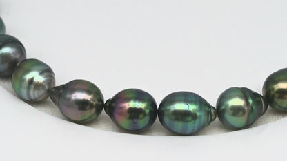 11-12mm Tahitian Pearl in Full Strand (No Hole), Natural Colors , Temporarily Strung Black Pearls for Jewelry Making, SKU # 3342TH