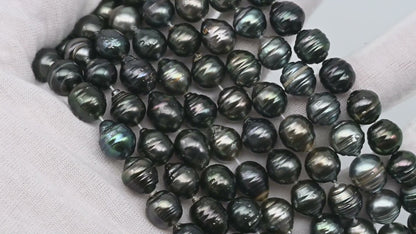 9-10mm Tahitian Pearl in Full Strand with All Natural Color with High Luster for Jewelry Making, SKU# 2263TH