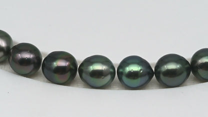8-9mm Tahitian Pearl in Full Strand (No Hole), Natural Colors , Temporarily Strung Black Pearls for Jewelry Making, SKU # 3228TH