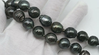 12-13mm Tahitian Pearl in Full Strand, Natural Colors with High Luster, Temporarily Strung Black Pearls for Jewelry Making, SKU # 3035TH