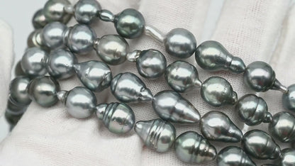 8-9mm Drop Tahitian Pearl in Full Strand with Silver Blue Natural Color and High Luster,  With  Minor Blemishes, SKU # 2443TH