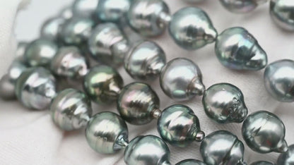 9-10mm Drop Tahitian Pearl in Full Strand with Gray and Blue Hue Natural Color and High Luster, With  Minor Blemishes, SKU # 2455TH