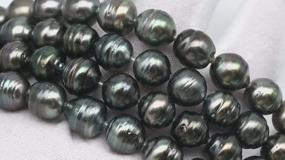 9-10mm Tahitian Pearl in Full Strand, Natural Colors , Temporarily Strung Black Pearls for Jewelry Making, SKU # 3252TH