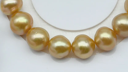 11-12mm 7-8 Inch Golden South Sea Pearl Short Strand with Minor Blemishes, Near Round and Natural Color Pearls for Jewelry Making, SKU # 3225GS