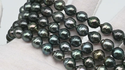 8-9mm Drop Tahitian Pearl in Full Strand with Natural Color and High Luster, For Jewelry Making with  Minor Blemishes, SKU # 2385TH